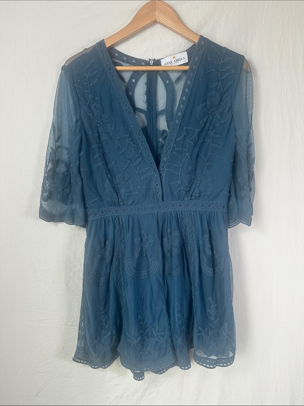 Teal Embroidered lace romper